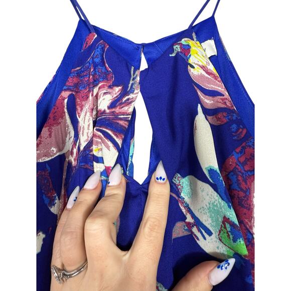 NEW- She + Sky Royal Blue Tropical Floral Halter Romper - Size Small - Picture 3 of 10